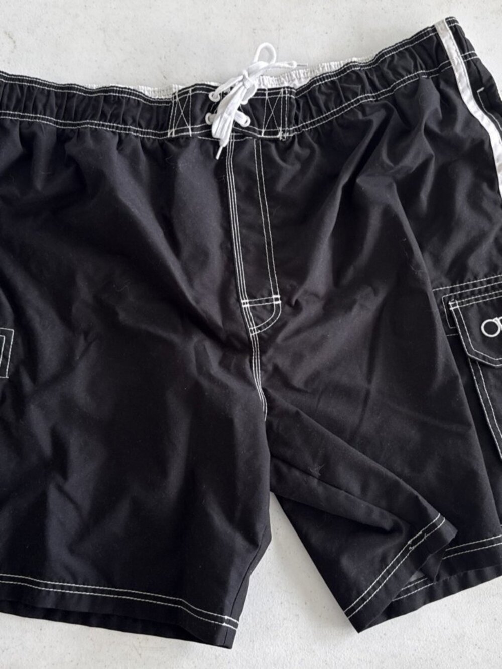 Ocean Pacific Y2K OP Mens Swim Trunks Sorts Black White Cargo Pockets